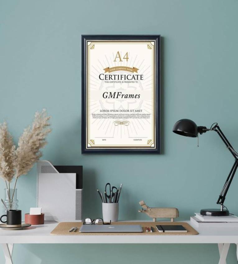 Cadre photo A4 en bois (certificat, document, diplôme)pour affichage mural sur table